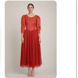 Handmade Vintage 80’s Dress Valentine Satin Lace Floral Red Beetlejuice Bride